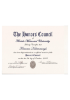 Honors Council Induction Certificate