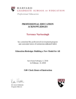 Terrence Narinesingh – Harvard University Certificate in Education Redesign