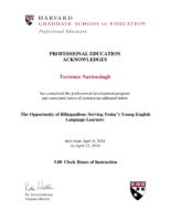 Terrence Narinesingh_Harvard University Certificate 2018_The Opportunity of Bilingualism