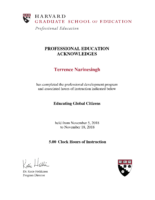 Harvard University Educating Global Citizens Certificate – Terrence Narinesingh