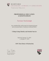 Harvard University Certificate 2019 – College-Going Identity and Student Success